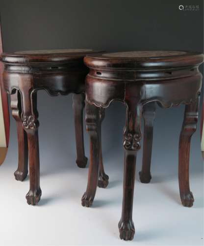 A pair of antique wooden chair marble top