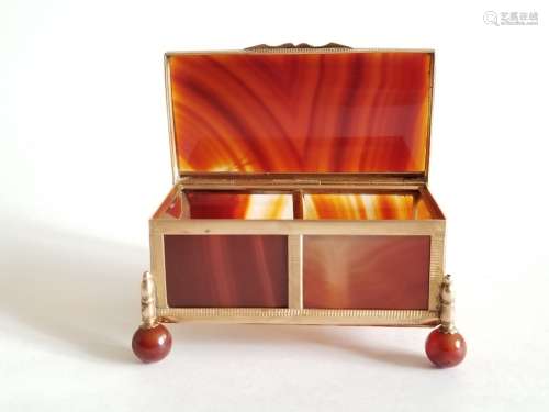 Antique Hardstone Agate Bronze Box