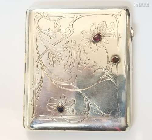 Antique Russian Silver Ruby Cigarette Case