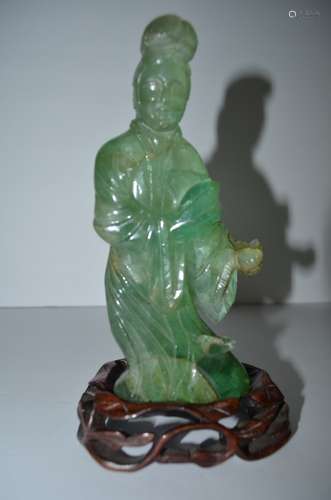 19th.C Antique Chinese Carved Green Crystal Statue