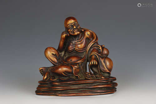 Chinese Huangyang Wood Carved Seated Luohan