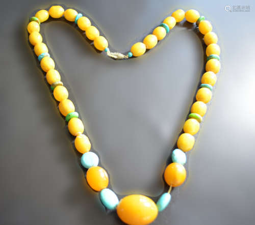 Chinese Amber Butterscotch Turquoise Necklace