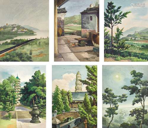 章育青(1909-1993)  风景（共八幅）