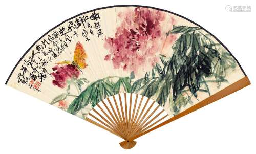 张辛稼(1909-1991)  书画合璧扇                                                                                                                                                                                                                成扇 设色纸本                        甲子（1984年）作