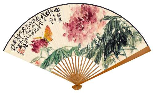 张辛稼(1909-1991)  书画合璧扇                                                                                                                                                                                                                成扇 设色纸本                        甲子（1984年）作