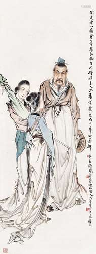 蔡鹤汀(1909-1976)  东山携妓                                                                                                                                                                                                                立轴 设色纸本                        庚辰（1940年）作