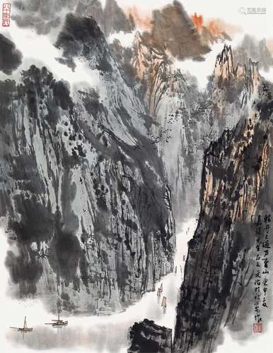 宋文治(1919-1999)  轻舟已过万重山                                                                                                                                                                                                                立轴 设色纸本                        庚申（1980年）作