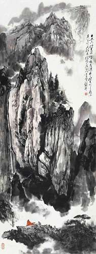 颜梅华(b.1927)  观瀑图                                                                                                                                                                                                                立轴 设色纸本