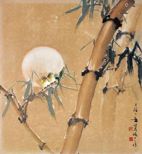 黄幻吾(1906-1985)  竹枝对语                                                                                                                                                                                                                镜心 设色纸本