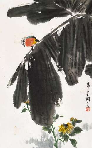 刘旦宅(1931-2011)  蕉菊翠羽                                                                                                                                                                                                                镜心 设色纸本                        壬申（1992年）作