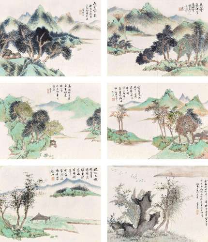 李熙泰  仿古山水册                                                                                                                                                                                                                册页（十二开） 设色纸本、水墨纸本