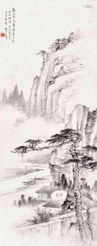 黄君璧(1898-1991)  江畔送别                                                                                                                                                                                                                立轴 水墨纸本                         戊寅（1938年）作