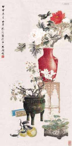 孔小瑜(1899-1984)  玉堂富贵                                                                                                                                                                                                                镜心 设色纸本                        甲申（1944年）作