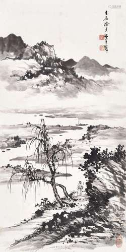 黄君璧(1898-1991)  江畔觅句                                                                                                                                                                                                                立轴 水墨纸本                        壬辰除夕（1953年）作