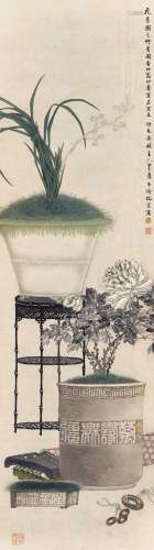 孔子瑜(1873-1926)  富贵清供                                                                                                                                                                                                                立轴 设色纸本