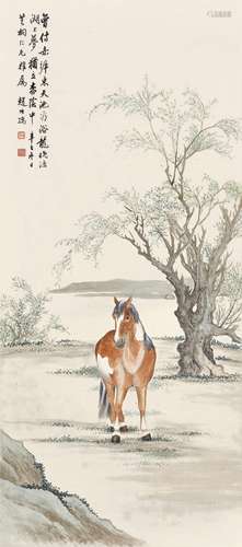 赵叔孺(1874-1945)  柳阴良骥                                                                                                                                                                                                                镜心 设色纸本                        辛巳（1941年）作