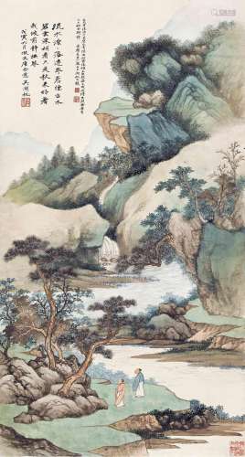 吴湖帆(1894-1968)  秋林观瀑                                                                                                                                                                                                                立轴 设色纸本                         戊寅（1938年）作