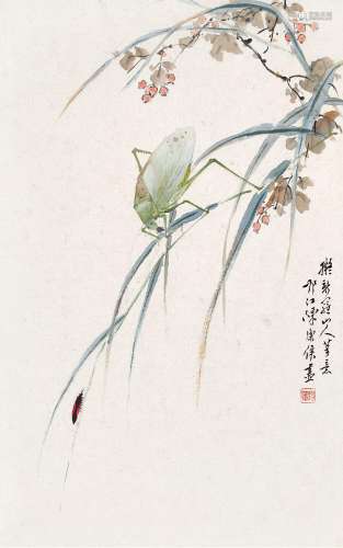 陈康侯(1866-1937)  长蝽鸣螽                                                                                                                                                                                                                镜心 设色纸本