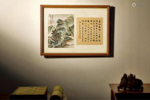 吴湖帆(1894-1968)  春山烟霭·董其昌诗二首                                                                                                                                                                                                                镜心 设色纸本、水墨纸本                        庚辰（1940年）作