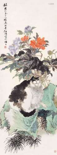 任伯年(1840-1896)  富贵灵猫                                                                                                                                                                                                                立轴 设色纸本