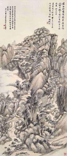 魏莲深画，冯超然题  泰岱游迹                                                                                                                                                                                                                立轴 设色纸本                        壬午（1942年）作