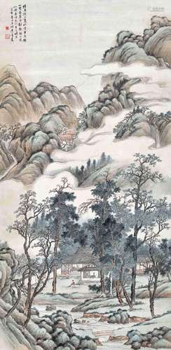 吴一峰(1907-1998)  结屋深山里                                                                                                                                                                                                                立轴 设色纸本                         二十年（1931）作