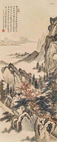 徐邦达(1911-2012)  树里南湖一片明                                                                                                                                                                                                                立轴 设色纸本                         辛巳（1941年）作