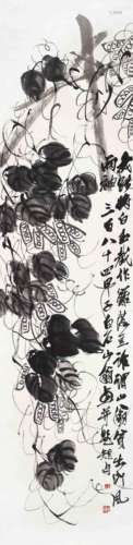 齐白石(1864-1957)  篱落豆                                                                                                                                                                                                                立轴 水墨纸本                        1927年作