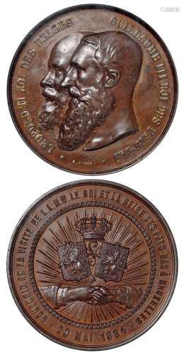   1884年比利时国王与荷兰女王访问布鲁塞尔纪念铜章/PCGS SP63