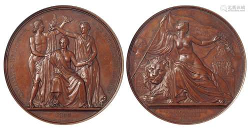  1855年比利时独立二十五周年纪年铜章/NGC AU58BN