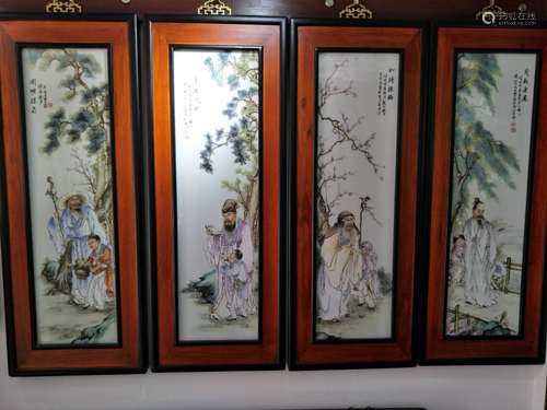 4 CHINESE PAINTED PORCELAIN WALL PANELS