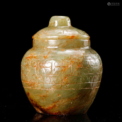 CHINESE CELADON JADE COVER JAR