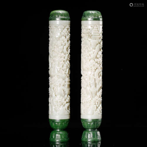 CHINESE WHITE JADE INCENSE HOLDER, PAIR