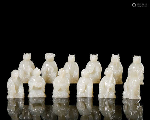 CHINESE WHITE JADE FIGURES OF 12 ZODIAC