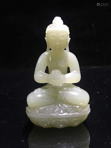 CHINESE JADE CARVED FIGURE OF SHAKYAMUNI