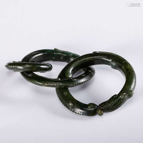 CHINESE SPINACH JADE DRAGON RINGS