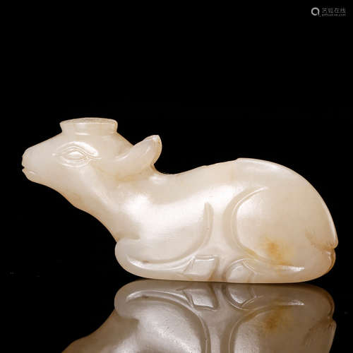 CHINESE WHITE JADE RECUMBENT DEER