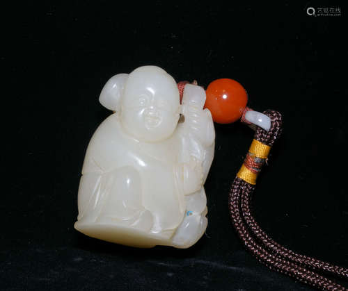 CHINESE WHITE JADE BOY PENDANT