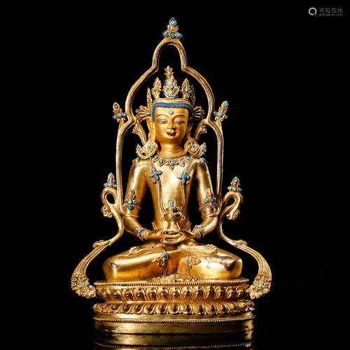 CHINESE GILT BRONZE SEATED GUANYIN