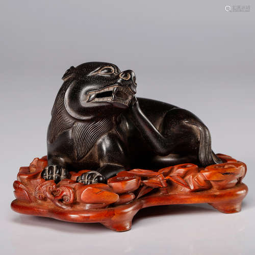 CHINESE ZITAN WOOD CARVED BEAST