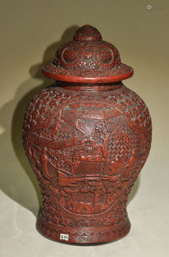 CHINESE CINNABAR LACQUER GINGER JAR VASE, QING
