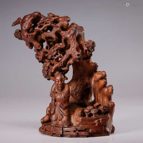 CHINESE BAMBOO CARVED SCHOLAR AND PINE