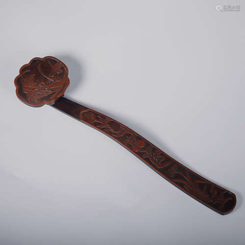 CHINESE ZITAN WOOD RUYI W/ BAMBOO SKIN