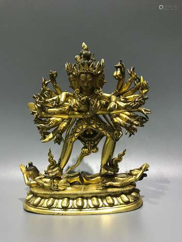 CHINESE GILT BRONZE FIGURE OF CAKRASAMVARA