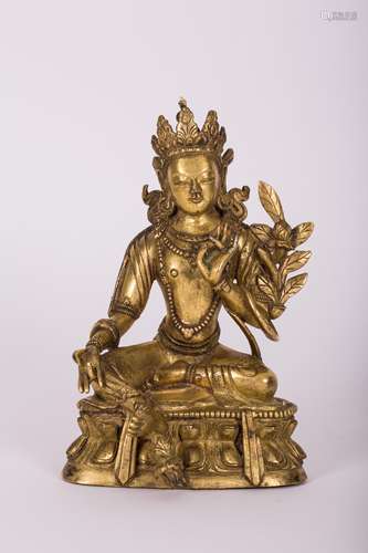 CHINESE QING DYNASTY GILT BRONZE FIGURE OF TARA