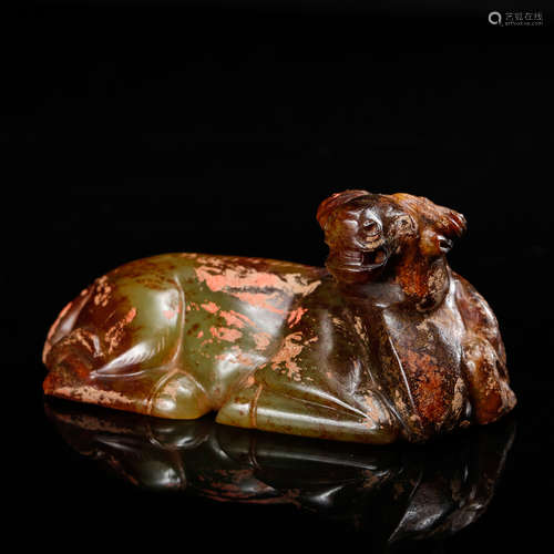 CHINESE JADE CARVED RECUMBENT RAM