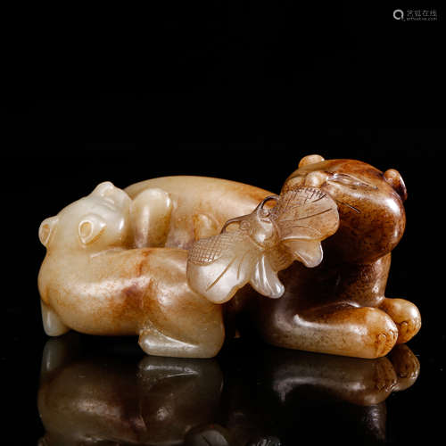 CHINESE JADE CARVED TWO CATS