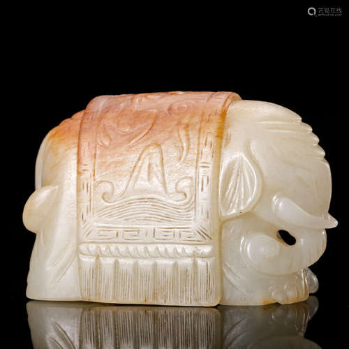 CHINESE WHITE JADE CARVED ELEPHANT