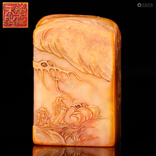 CHINESE SOAPSTONE CARVED LANDSCAPE SEAL