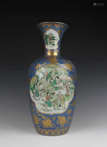 CHINESE GILT BLUE GROUND MEDALLION VASE